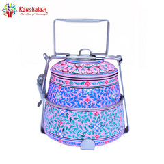 Hand Painted 2 Tier Steel Lunch Box - "Pink City" Lunch Box
