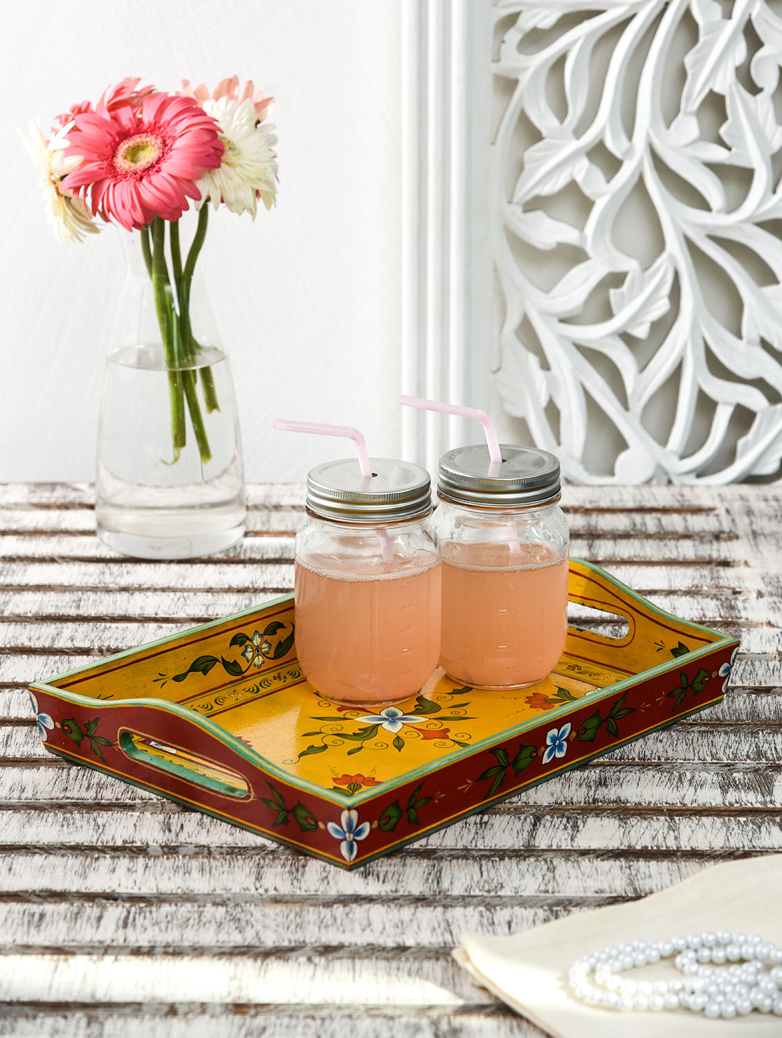 Hand Painted tray set of 2 : Mughal Floral