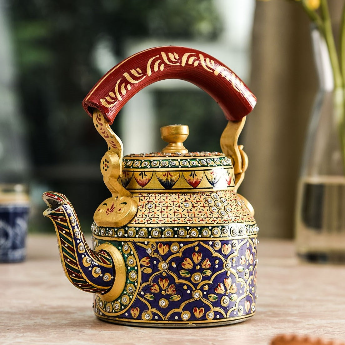 Traditional Indian Hand Painted Tea Kettle - Celestial