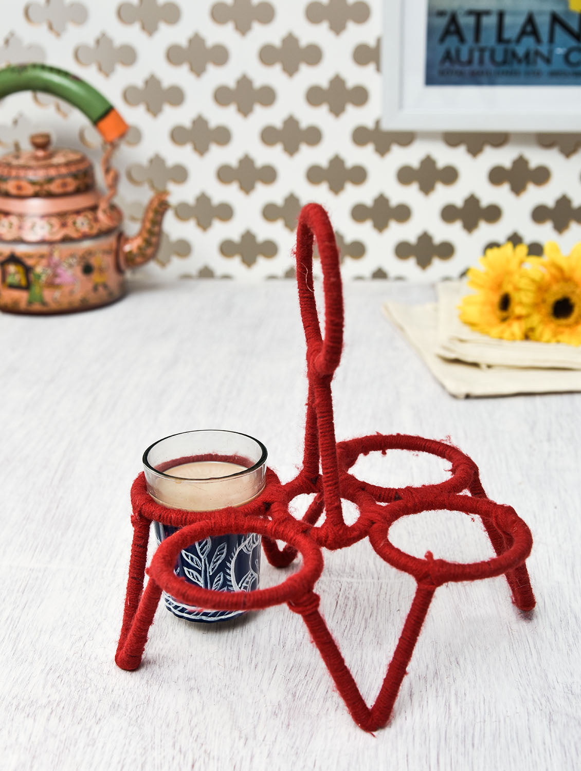 Tea Glass Stand Four CHIKA: RED