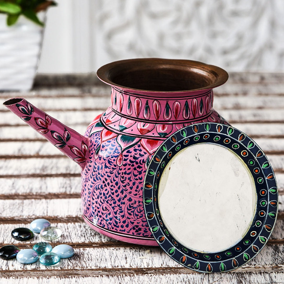 Hand Painted Copper Pitcher : Mughal Pink